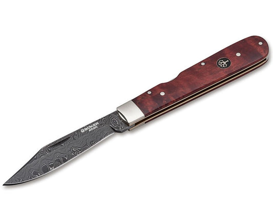 Boker Solingen Limited 2020 Annual Damascus 3.15" Chad Nichols Scrambled Folding Knife with Burl Birch Handle - Made in Germany 1132020DAM