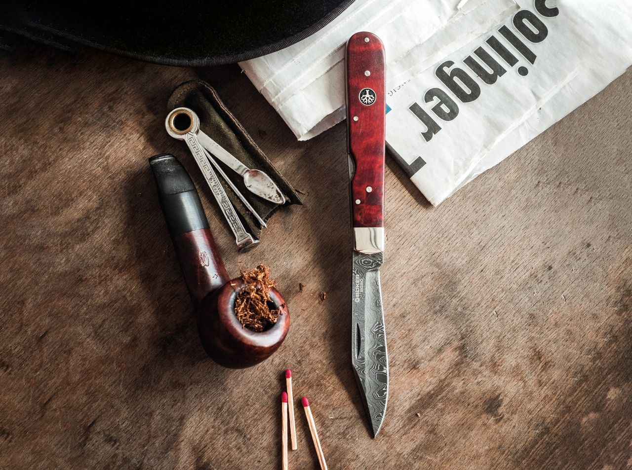 Boker Solingen Limited 2020 Annual Damascus 3.15" Chad Nichols Scrambled Folding Knife with Burl Birch Handle - Made in Germany 1132020DAM