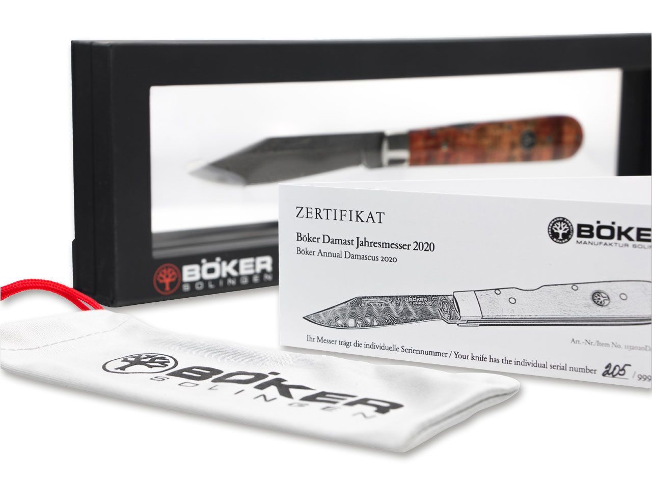 Boker Solingen Limited 2020 Annual Damascus 3.15" Chad Nichols Scrambled Folding Knife with Burl Birch Handle - Made in Germany 1132020DAM