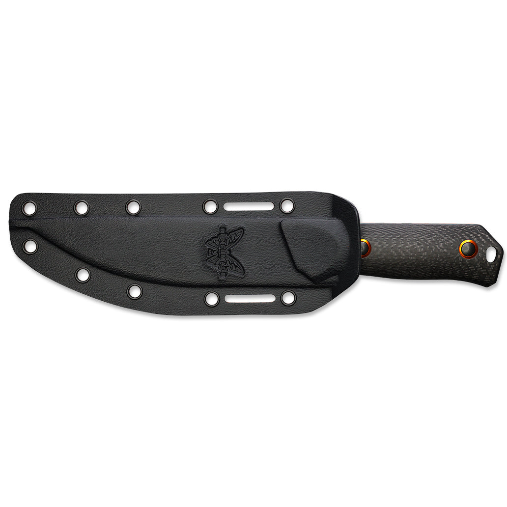 Benchmade 15600OR Raghorn 4" CPM-CruWear Orange Cerakote Fixed Blade Knife with Carbon Fiber Handle and Boltaron Sheath