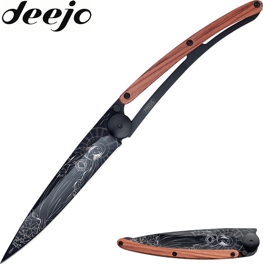 Deejo 37g 3.75" Madonna Tattoo Rosewood Folding Knife 1GB101