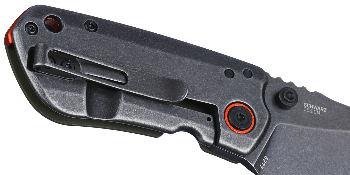 CRKT Overland Compact 2.24" D2 Black Stonewash OD Green G10 Folding Knife - T.J. Schwarz - 6277