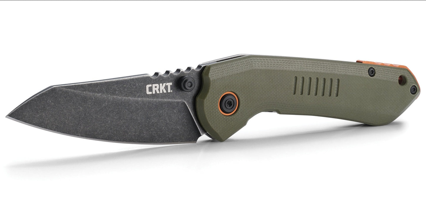 CRKT Overland 3" Black Stonewash OD Green G10 Folding Knife - T.J. Schwarz - 6280