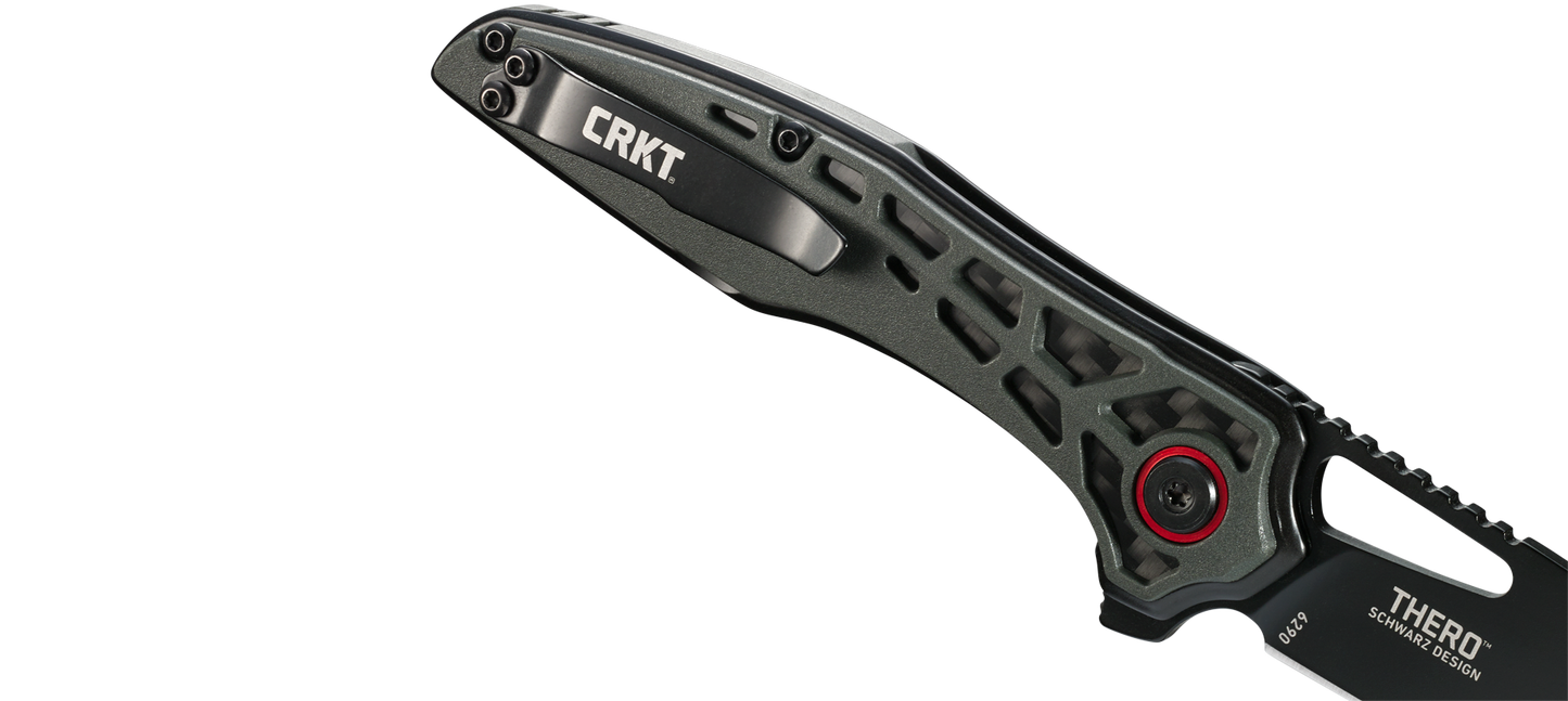 CRKT Thero 3.08" Black GRN Carbon Fiber Inlay Folding Knife - T.J. Schwarz - 6290