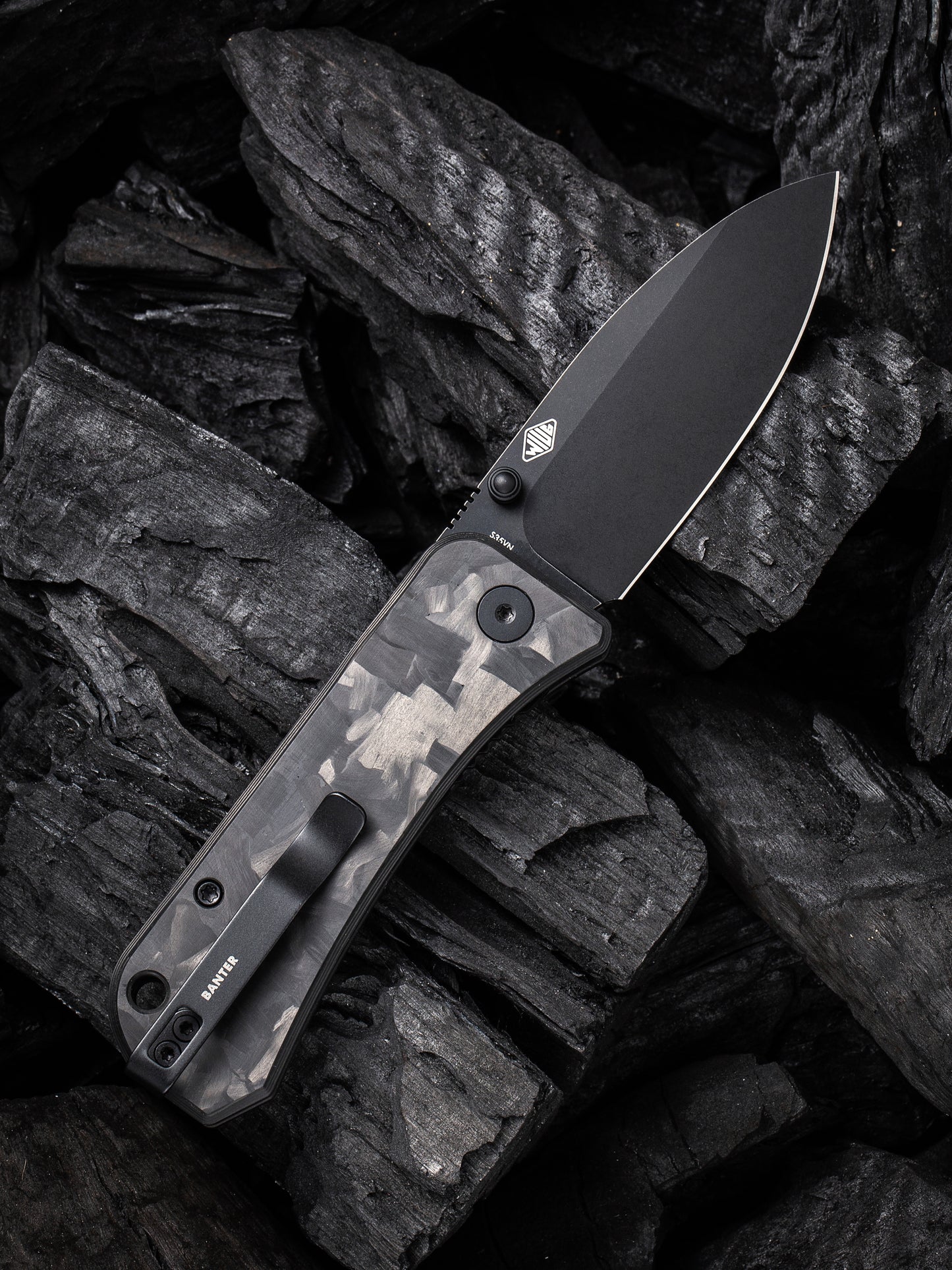 WE Banter 2.9" CPM S35VN Black Stonewash Marble Carbon Fiber Folding Knife 2004H