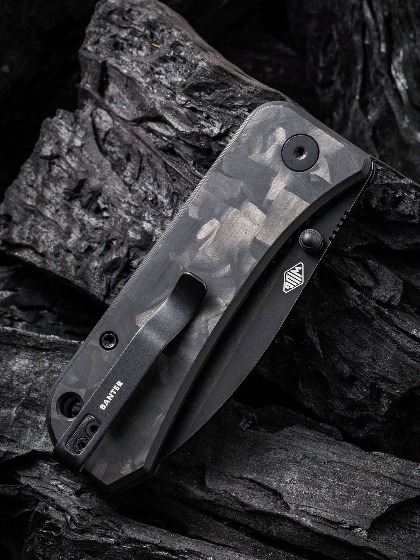 WE Banter 2.9" CPM S35VN Black Stonewash Marble Carbon Fiber Folding Knife 2004H