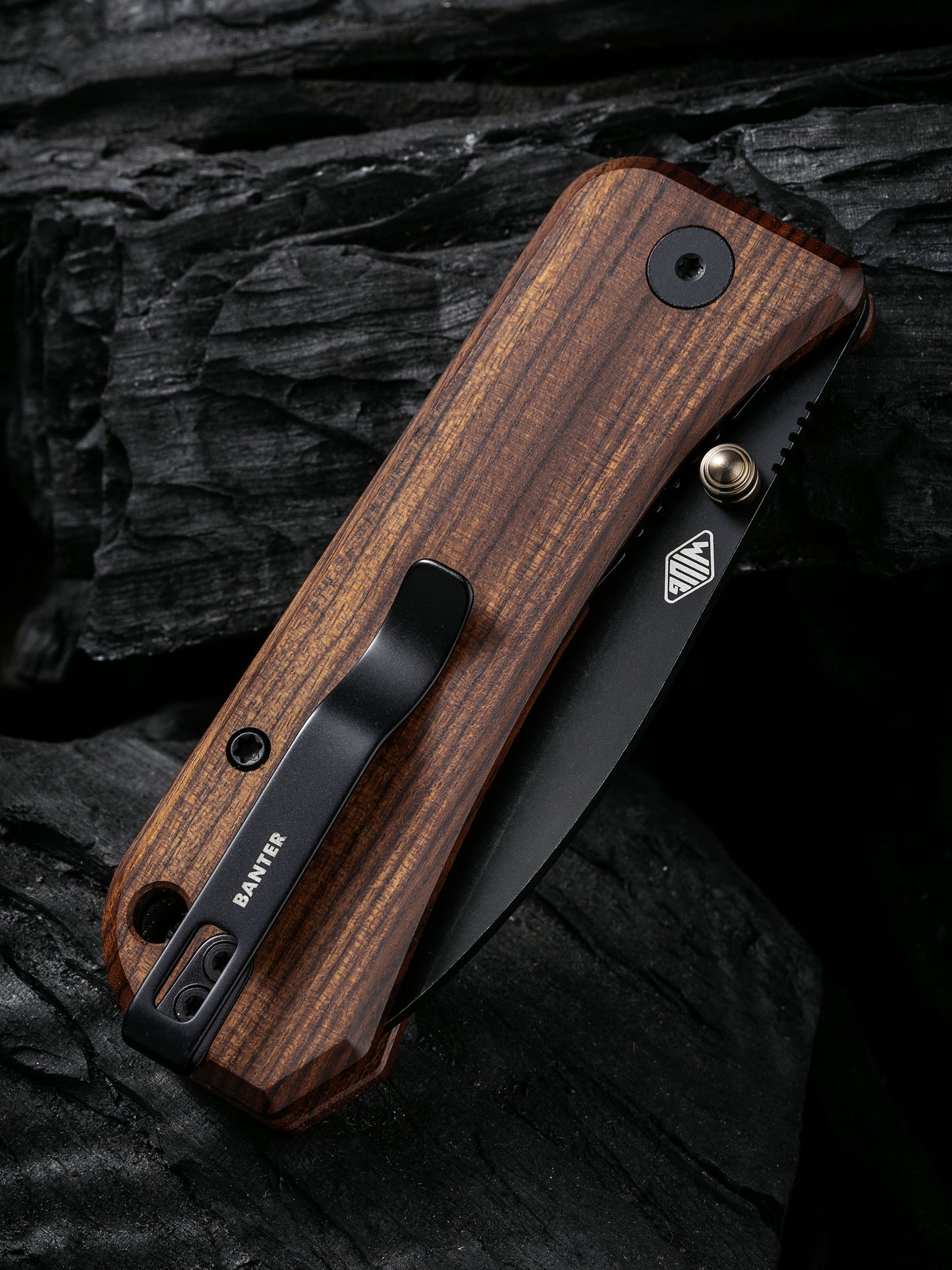 WE Knife Banter 2.9" CPM S35VN Black Stonewash Guibourtia Wood Folding Knife 2004K