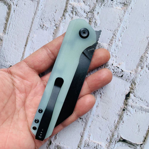 Kansept Bulldozer 3.56" Black TiCn D2 Jade G10 Folding Knife by Kim Ning T1028A2