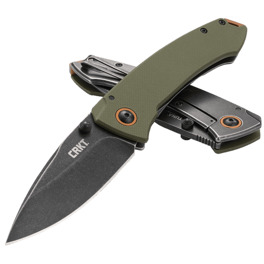 CRKT Tuna 3.22" Black Stonewash OD Green G10 Folding Knife - Lucas Burnley - 2520