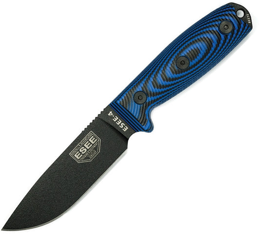 ESEE 4 Fixed Blade Knife with Blue/Black 3D G10 Handle 4PB-008