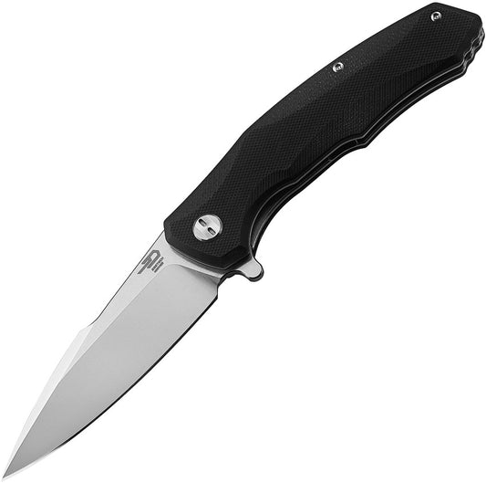 Bestech Warwolf 3.5" D2 Black G10 Folding Knife with Two-Tone Satin/Stonewashed Blade BG04A
