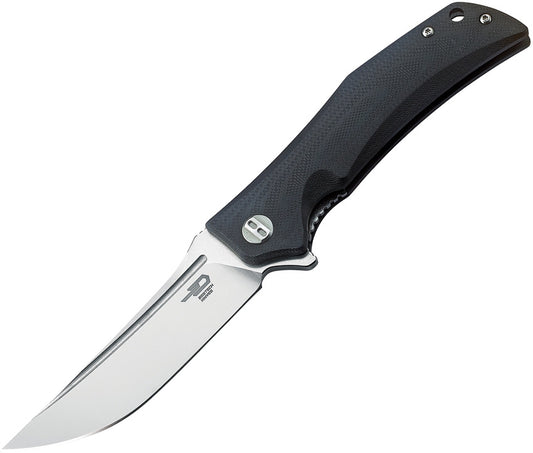 Bestech Scimitar 3.75" D2 Black G10 Folding Knife with Two-Tone Satin/Stonewashed Blade BG05A-1