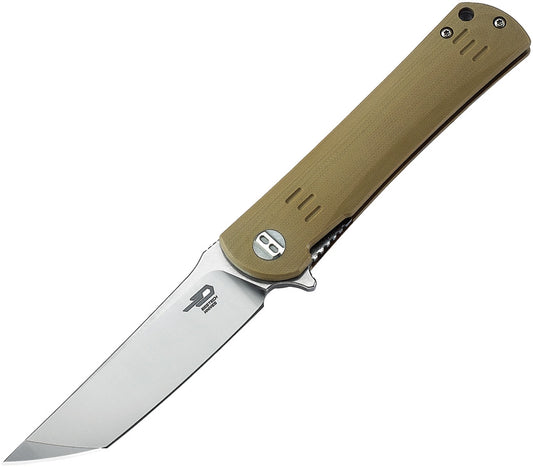 Bestech Kendo 3.75" D2 Tanto Tan G10 Folding Knife with Two-Tone Satin/Stonewashed Blade BG06C-1