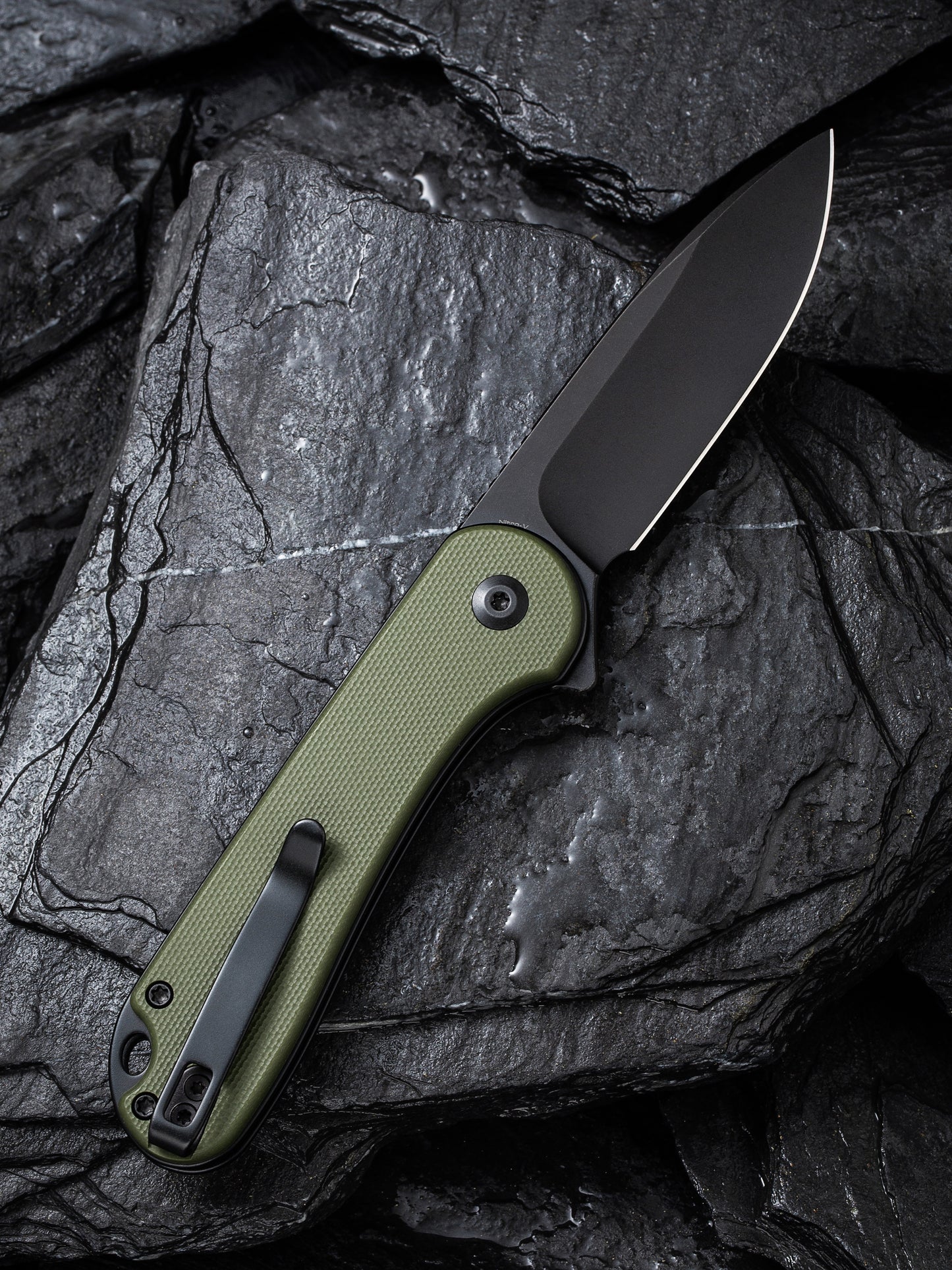 Civivi Elementum II Button Lock 2.96" Nitro-V Black Stonewashed OD Green G10 Folding Knife C18062P-3