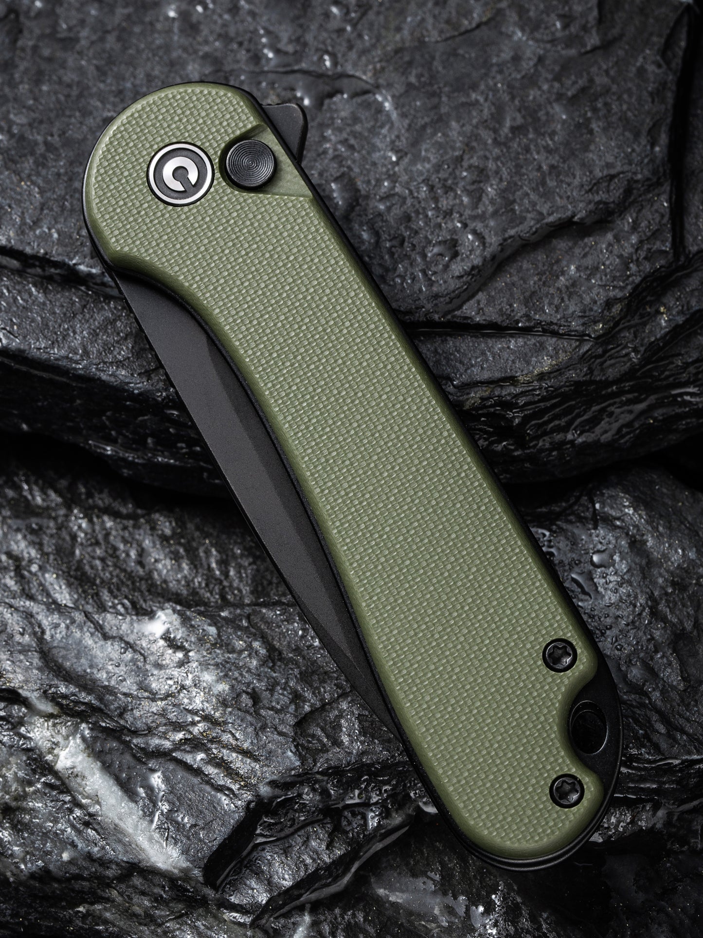 Civivi Elementum II Button Lock 2.96" Nitro-V Black Stonewashed OD Green G10 Folding Knife C18062P-3