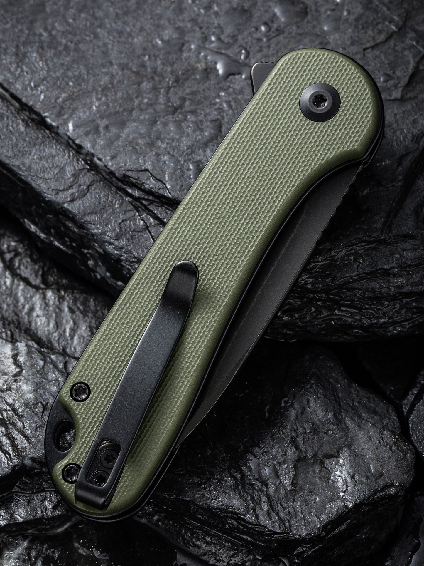 Civivi Elementum II Button Lock 2.96" Nitro-V Black Stonewashed OD Green G10 Folding Knife C18062P-3