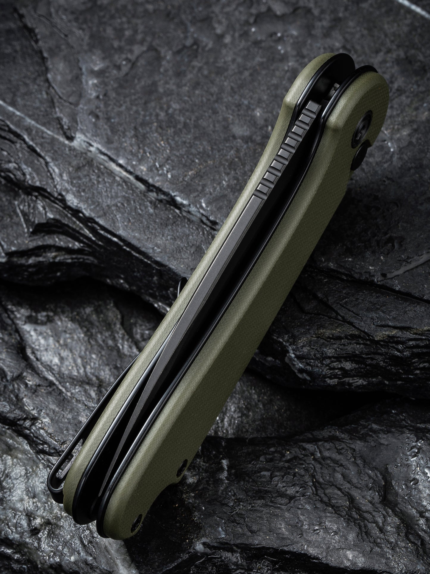 Civivi Elementum II Button Lock 2.96" Nitro-V Black Stonewashed OD Green G10 Folding Knife C18062P-3