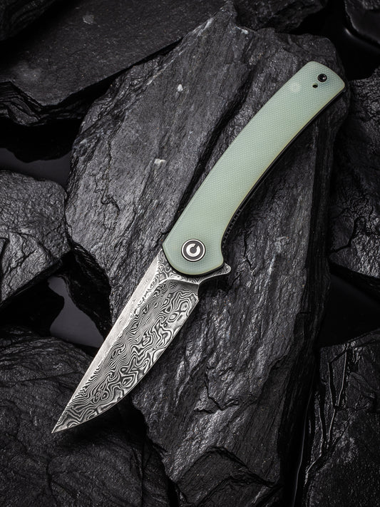 Civivi Mini Asticus 3.25" Black Damascus Natural G10 Folding Knife C19026B-DS1