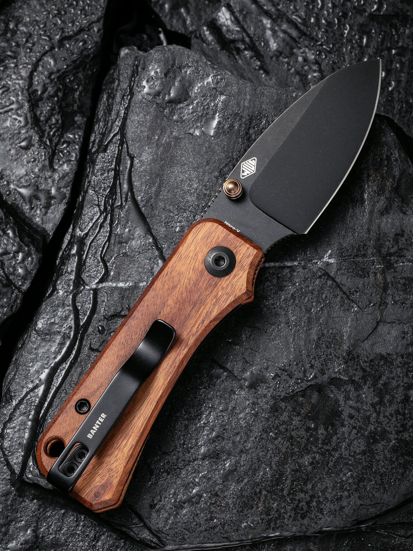 Civivi Baby Banter 2.34" Black Nitro-V Guibourtia Wood Folding Knife C19068SB-2