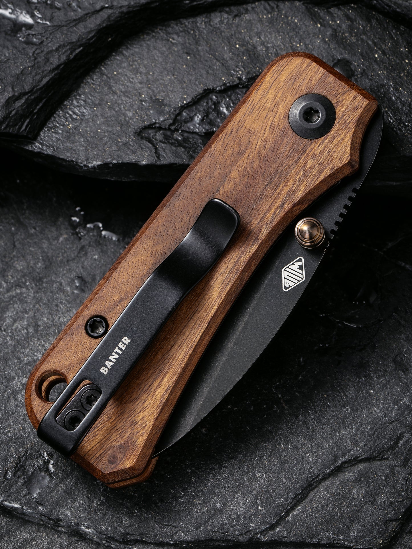 Civivi Baby Banter 2.34" Black Nitro-V Guibourtia Wood Folding Knife C19068SB-2