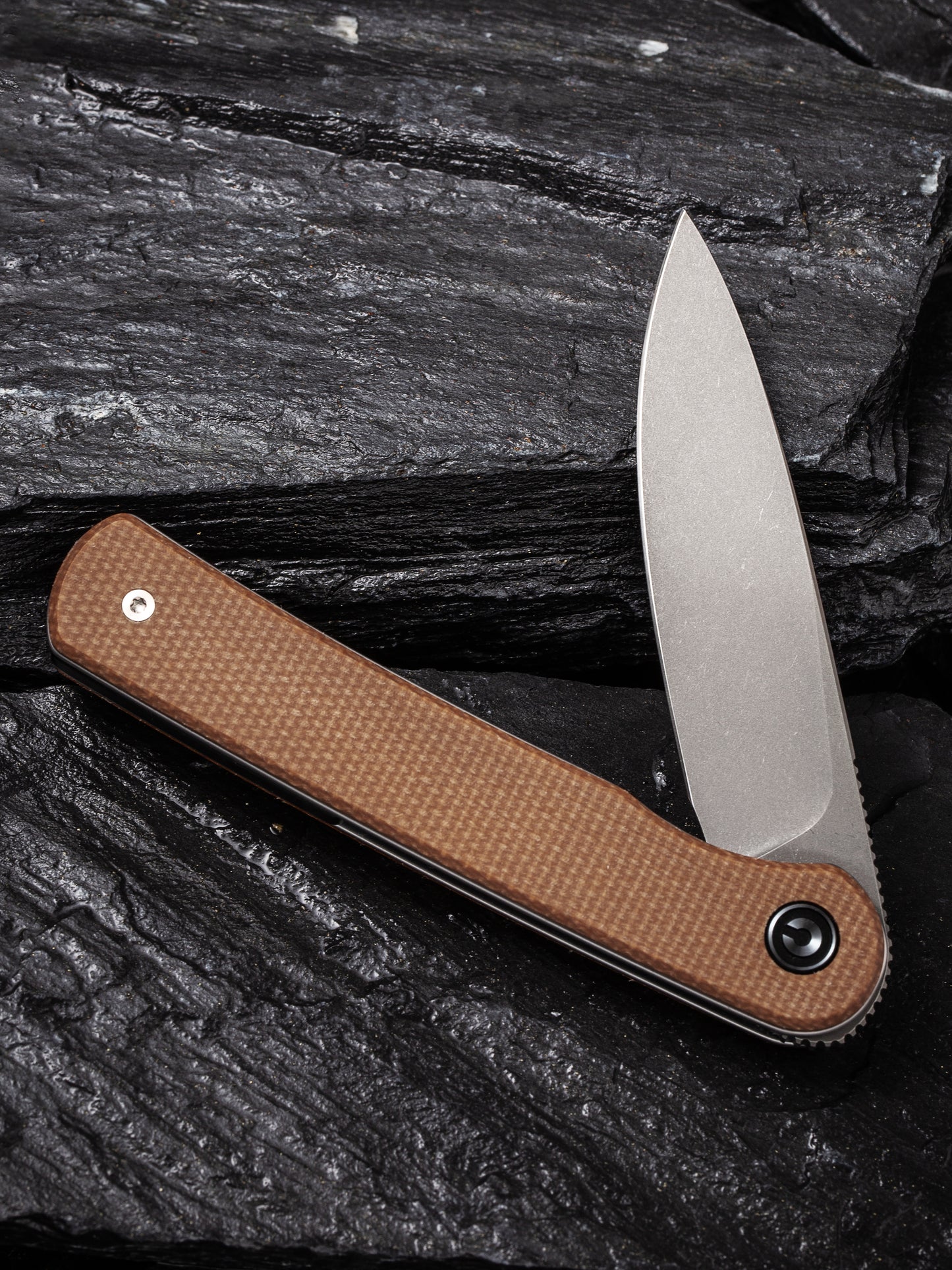 Civivi Stylum 2.96" 10Cr15CoMoV Brown Micarta Slip-Joint Folding Knife by Ferrum Forge C20010B-A