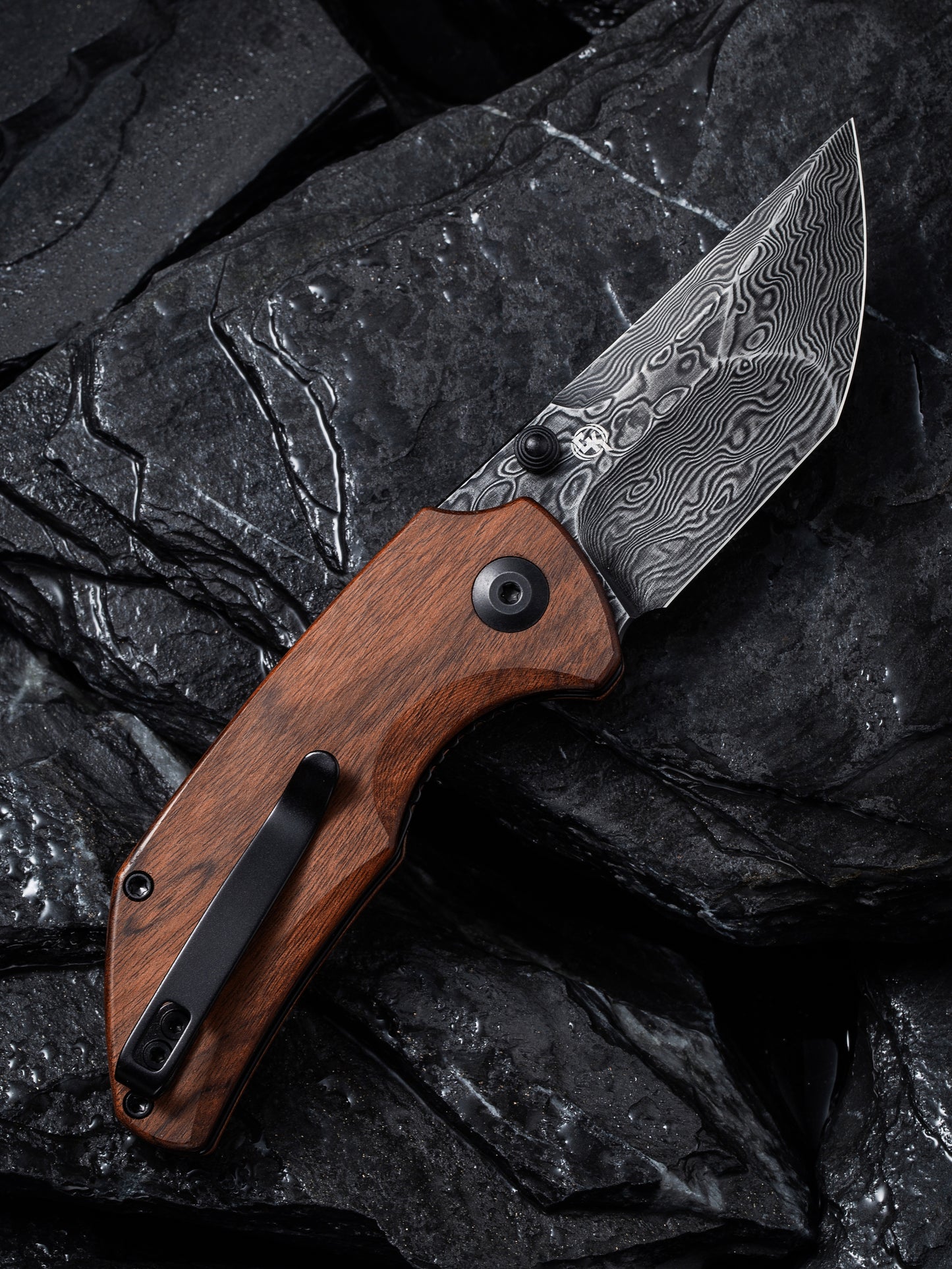 Civivi Thug 2 2.69" Black Damascus Guibourtia Wood Folding Knife by Matthew Christensen C20028C-DS1