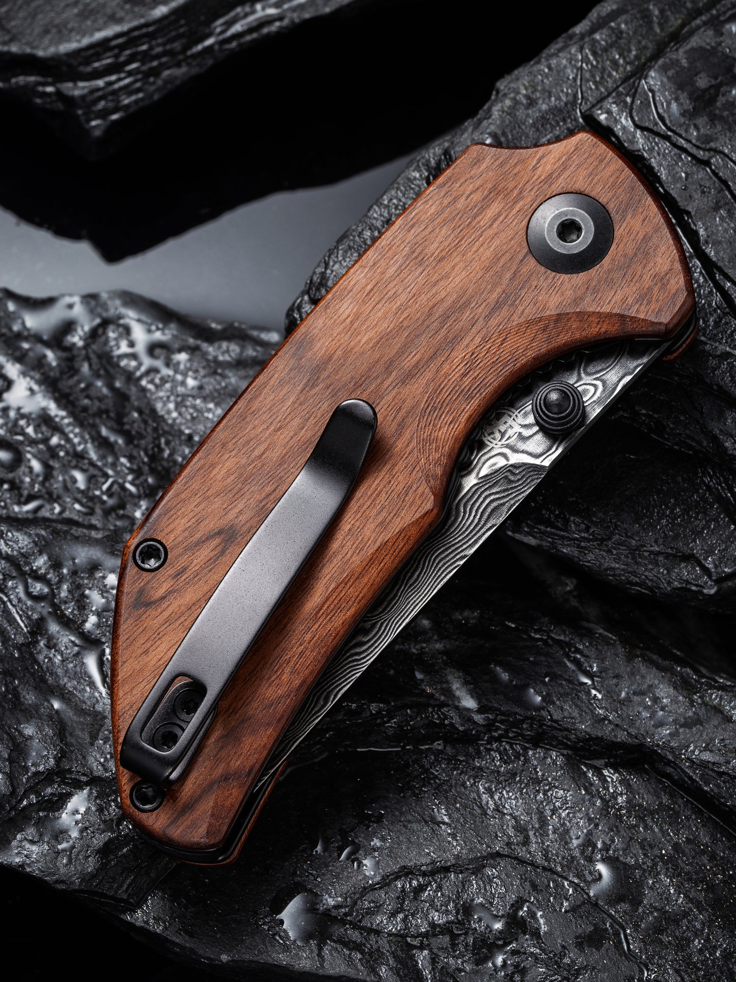 Civivi Thug 2 2.69" Black Damascus Guibourtia Wood Folding Knife by Matthew Christensen C20028C-DS1