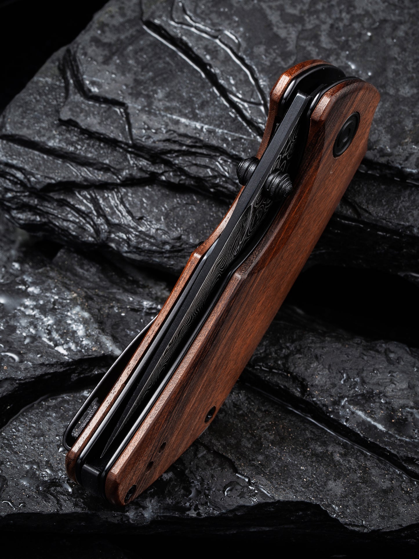 Civivi Thug 2 2.69" Black Damascus Guibourtia Wood Folding Knife by Matthew Christensen C20028C-DS1