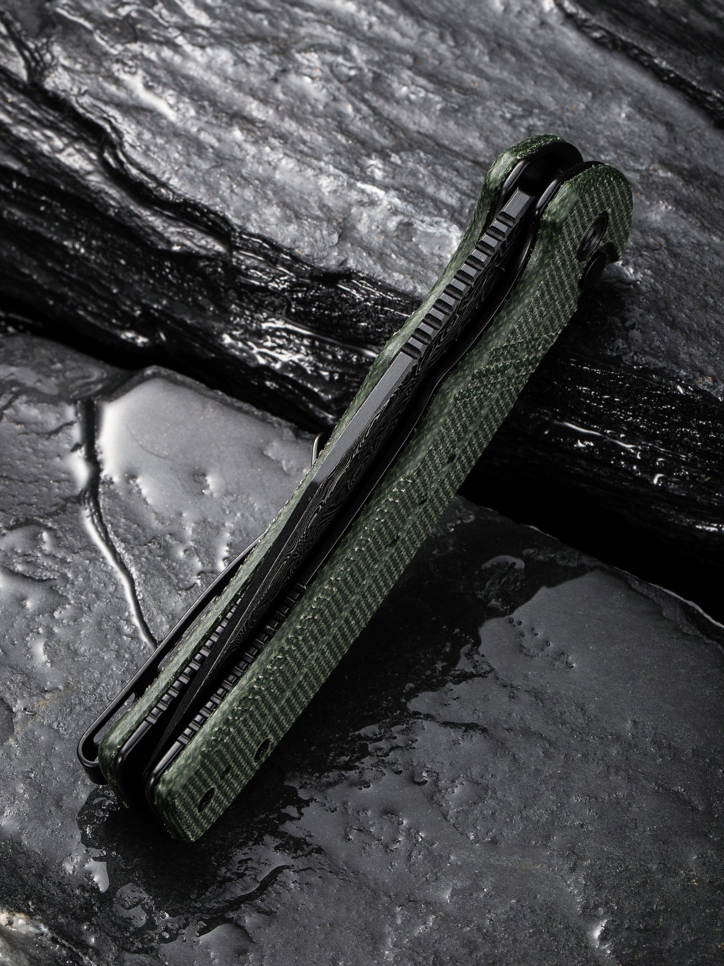 Civivi Cogent 3.47" Black Damascus Green Canvas Micarta Folding Knife C20038D-DS1