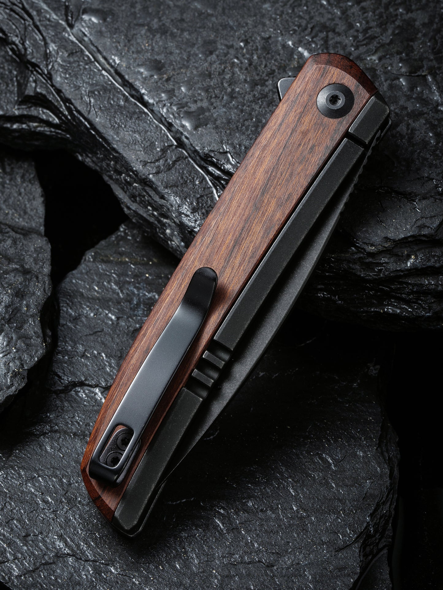 Civivi Savant 3.47" Black Stonewashed 14C28N Guibourtia Wood Folding Knife C20063B-1