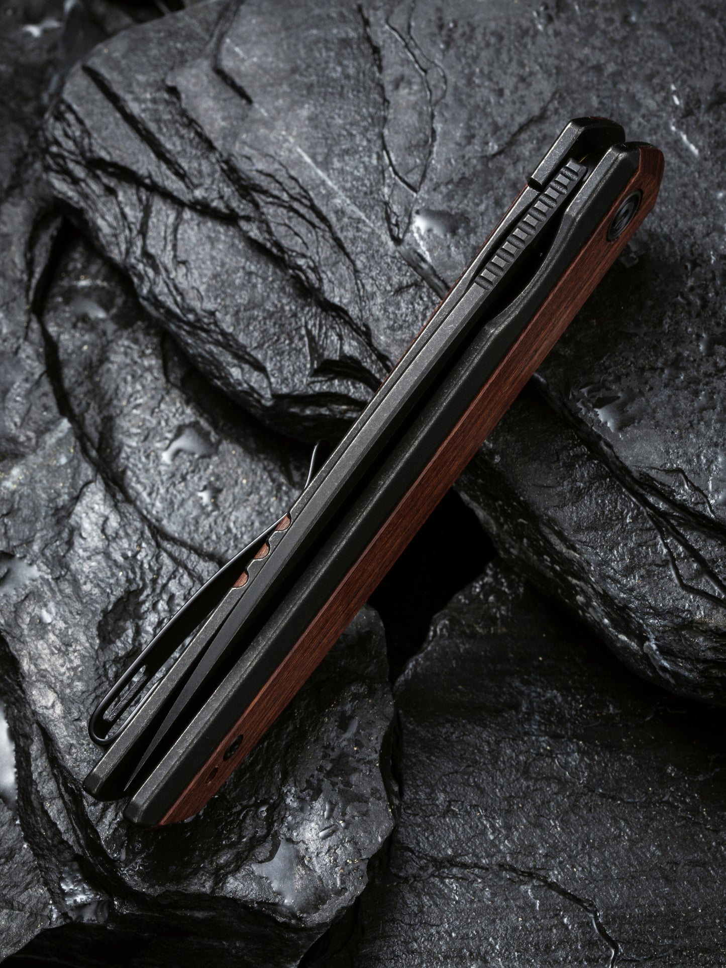 Civivi Savant 3.47" Black Stonewashed 14C28N Guibourtia Wood Folding Knife C20063B-1