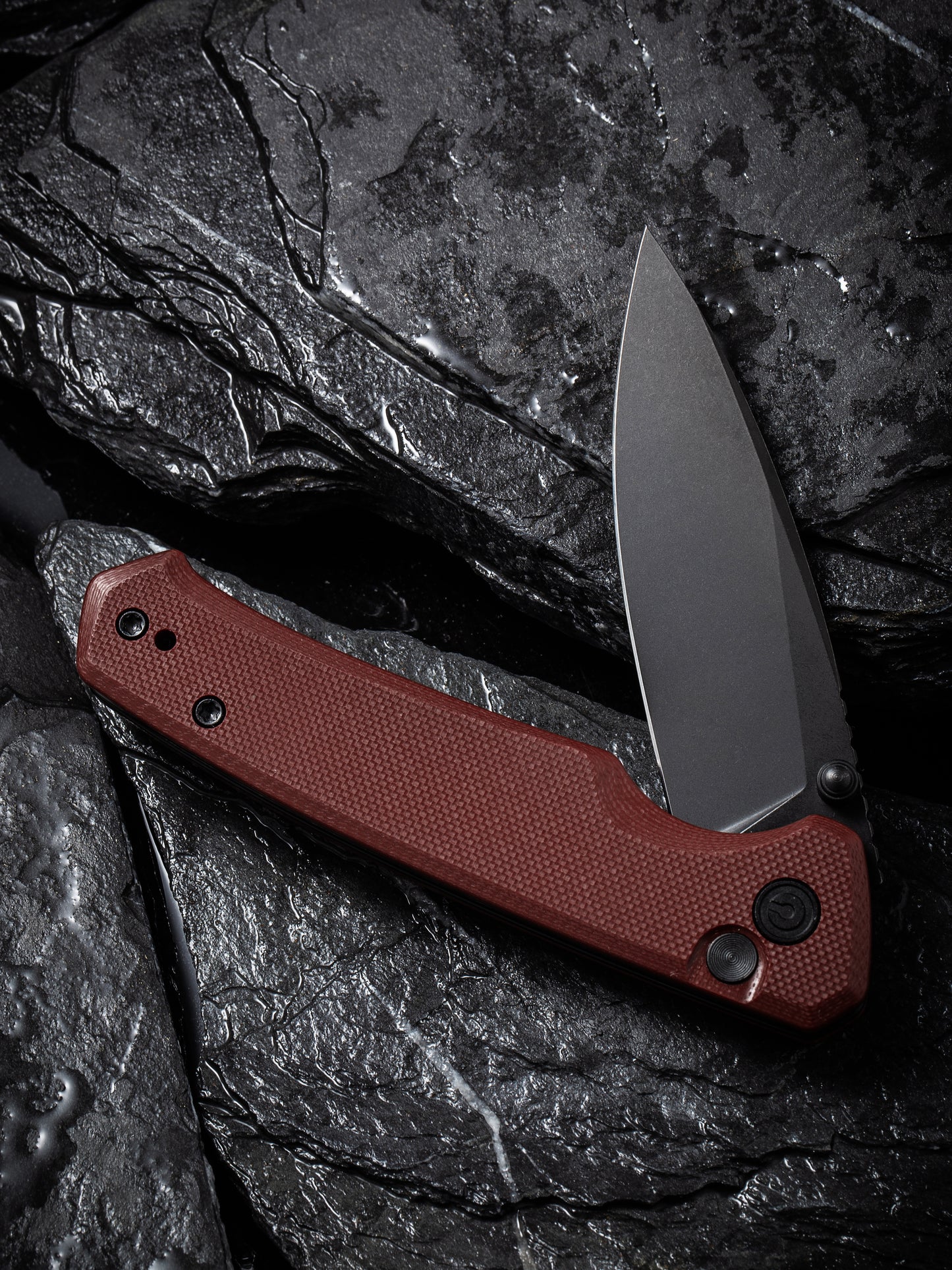 Civivi Altus 2.97" Nitro-V Black Stonewashed Burgundy G10 Button Lock Folding Knife C20076-2