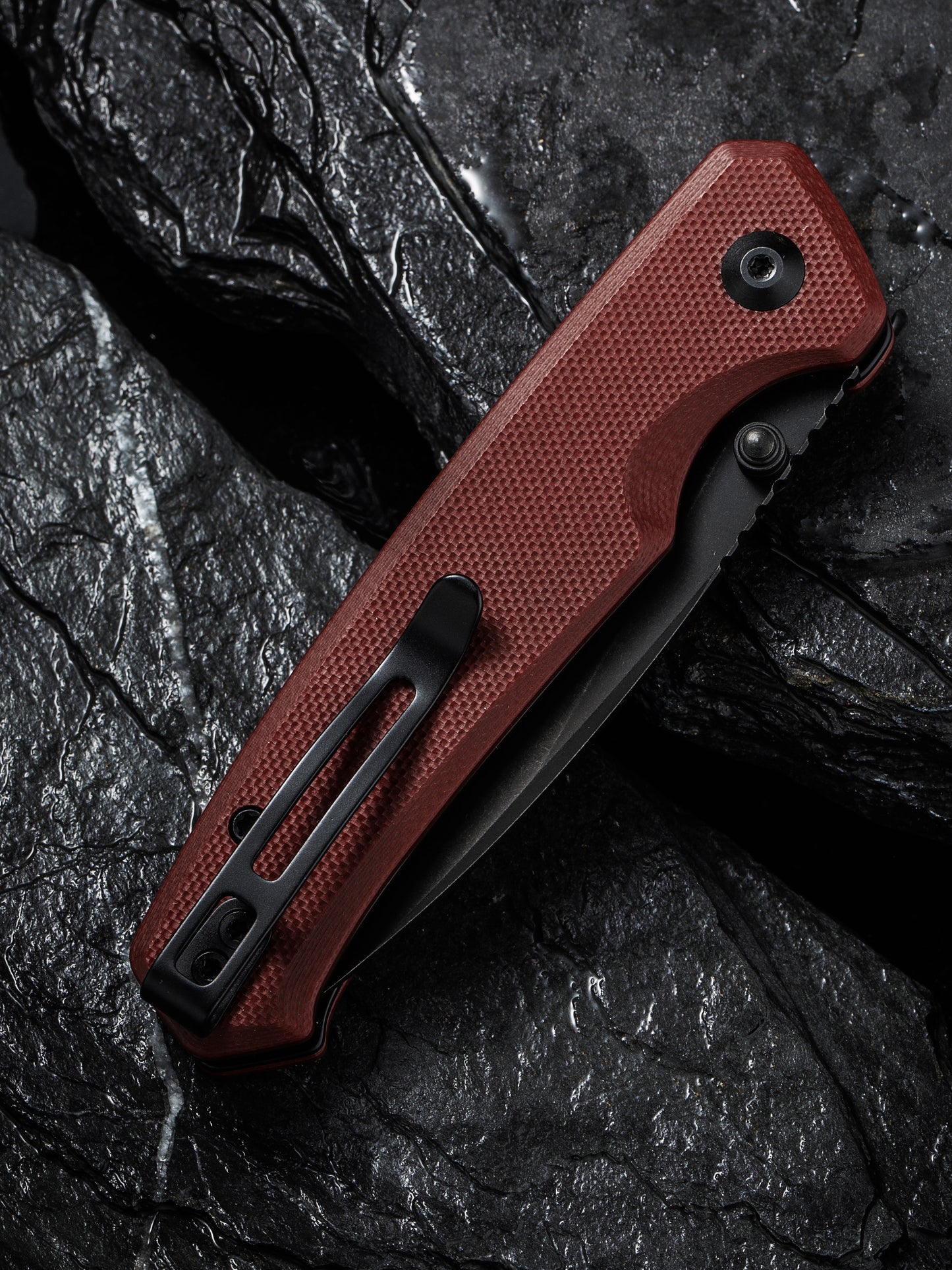 Civivi Altus 2.97" Nitro-V Black Stonewashed Burgundy G10 Button Lock Folding Knife C20076-2