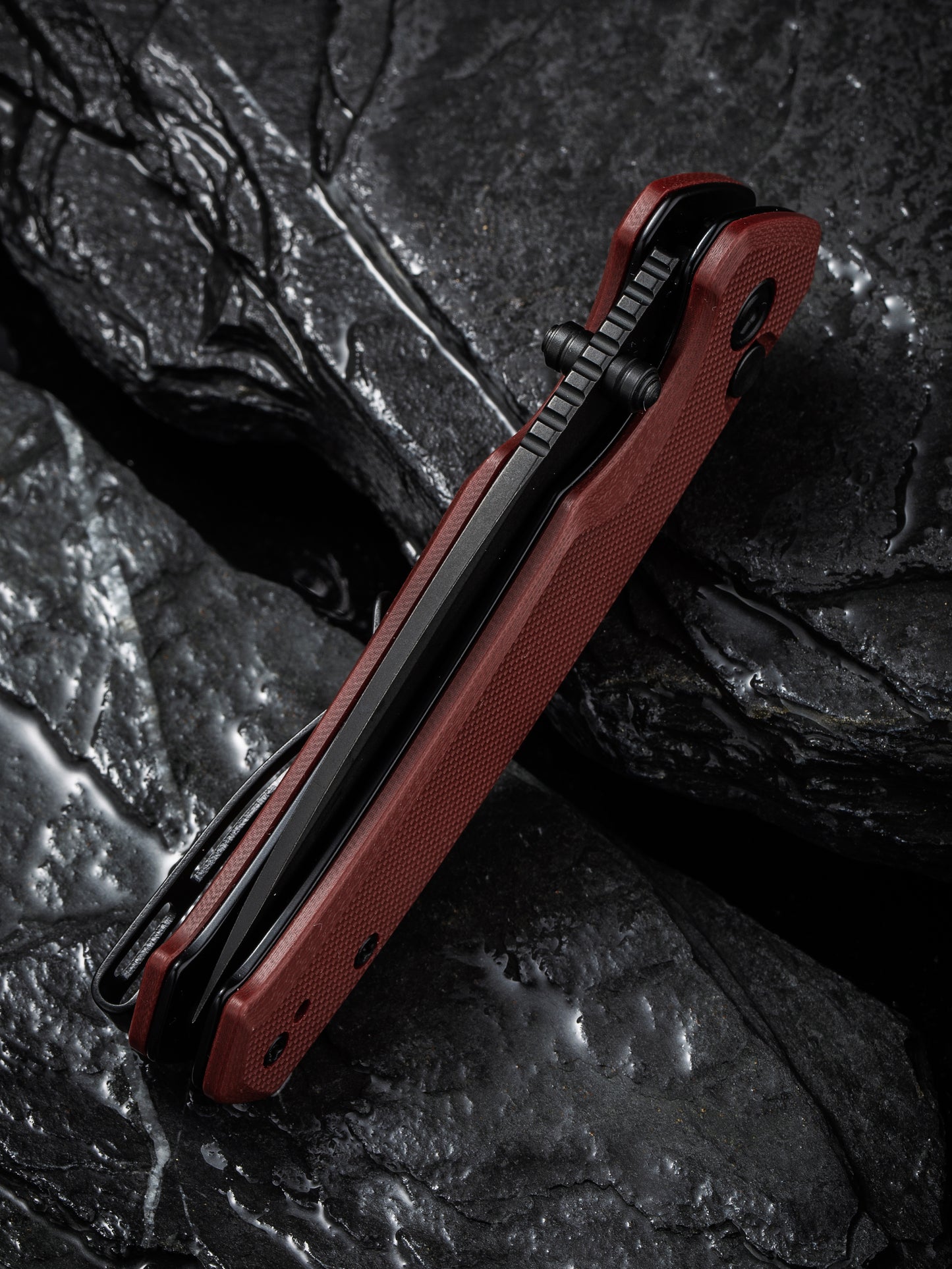 Civivi Altus 2.97" Nitro-V Black Stonewashed Burgundy G10 Button Lock Folding Knife C20076-2