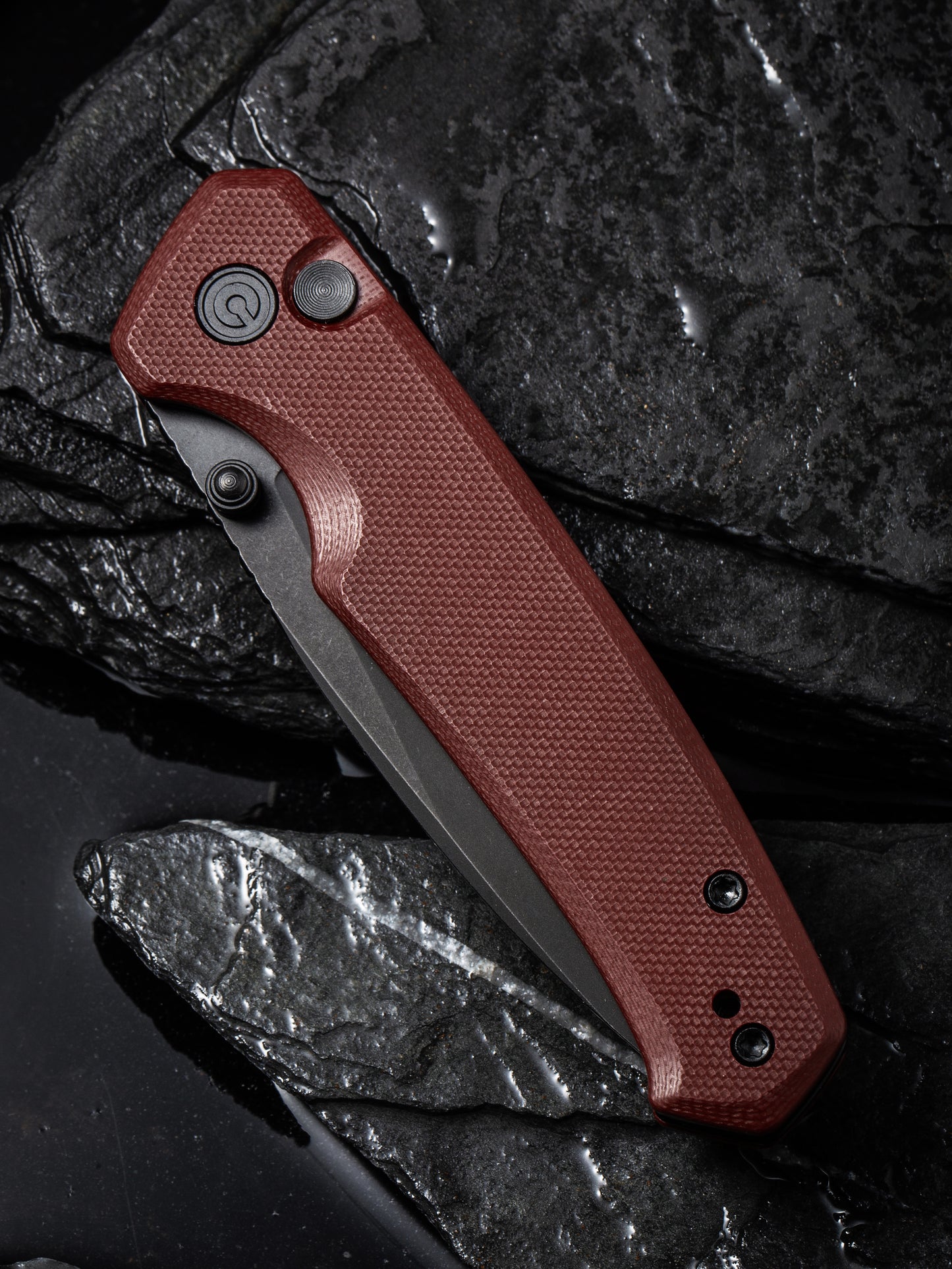 Civivi Altus 2.97" Nitro-V Black Stonewashed Burgundy G10 Button Lock Folding Knife C20076-2