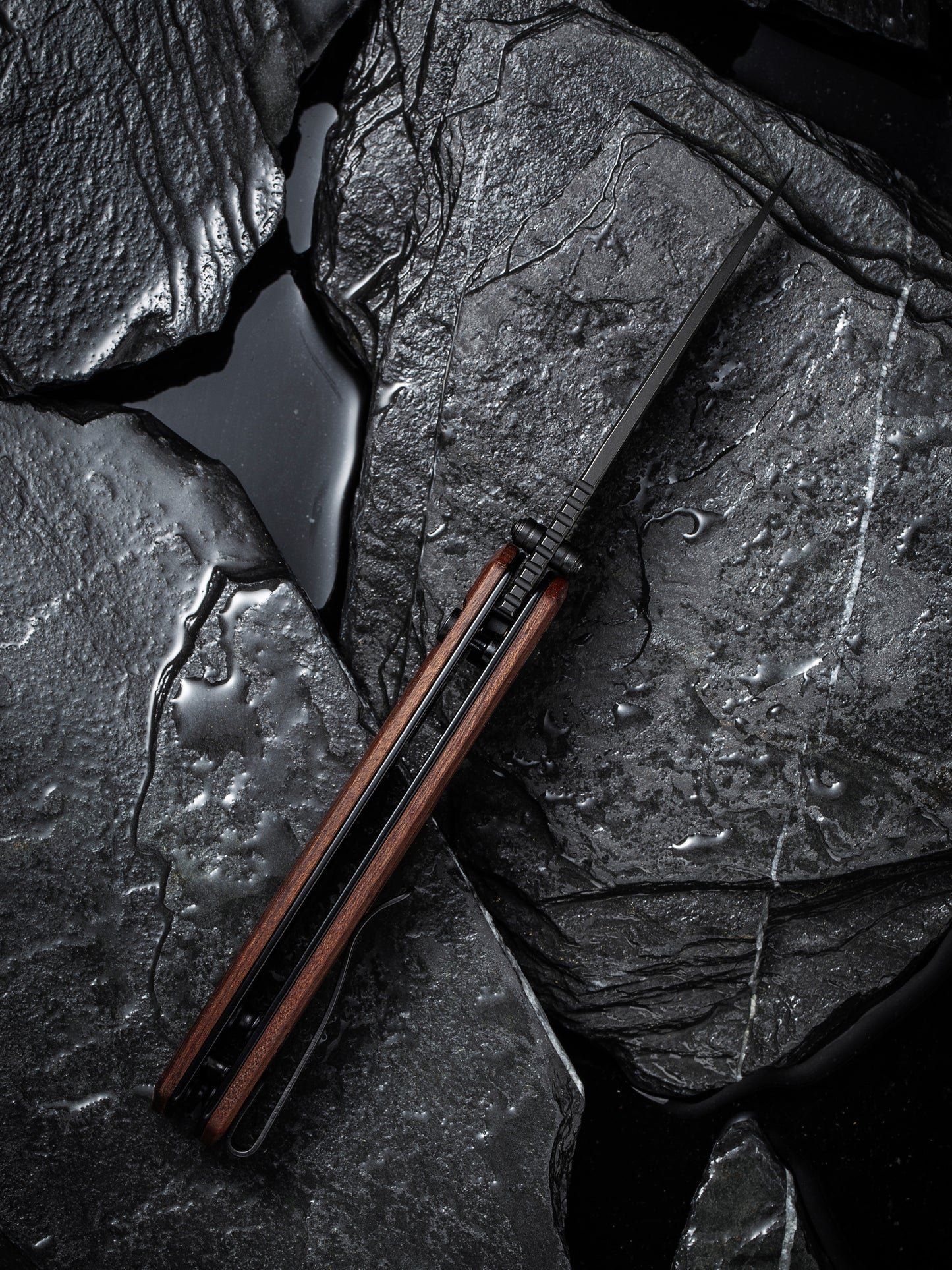 Civivi Altus 2.97" Nitro-V Black Stonewashed Guibourtia Wood Button Lock Folding Knife C20076-3