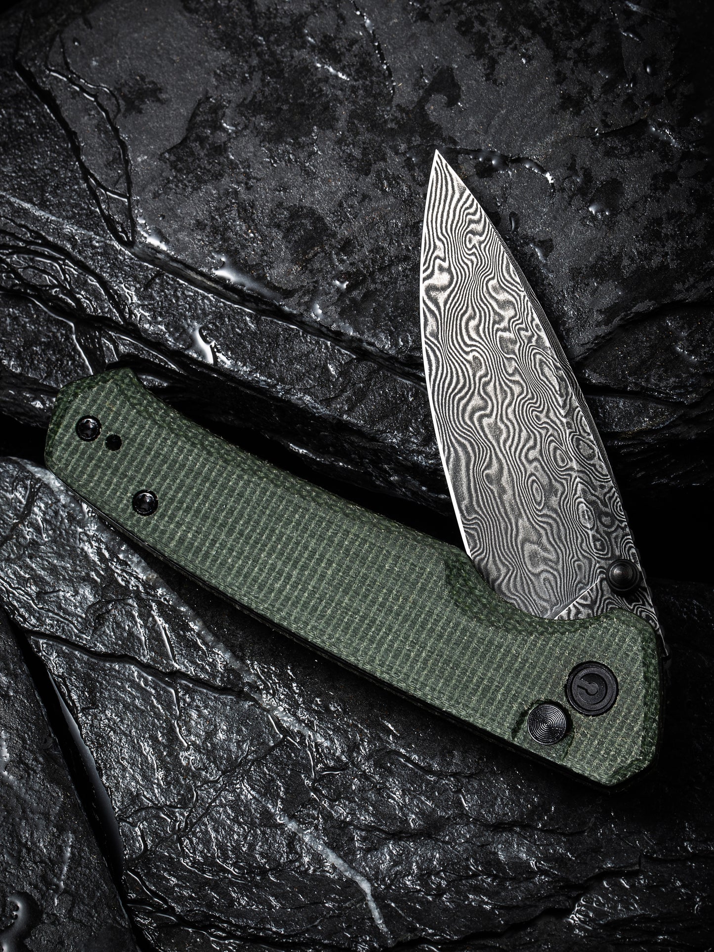 Civivi Altus 2.97" Black Damascus Green Micarta Button Lock Folding Knife C20076-DS1