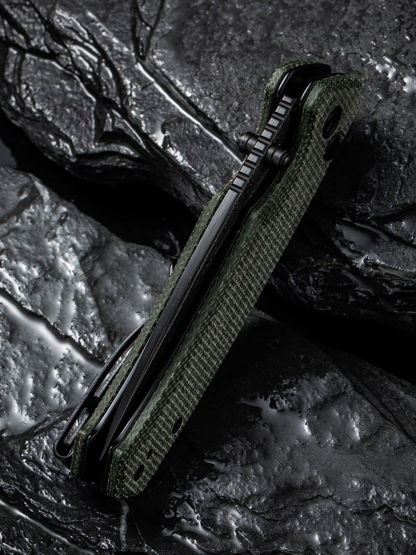 Civivi Altus 2.97" Black Damascus Green Micarta Button Lock Folding Knife C20076-DS1