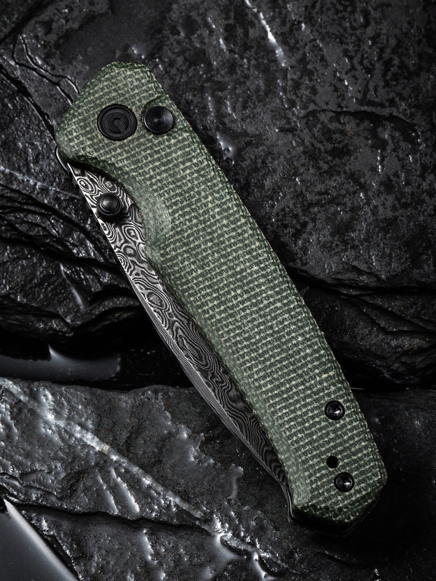 Civivi Altus 2.97" Black Damascus Green Micarta Button Lock Folding Knife C20076-DS1