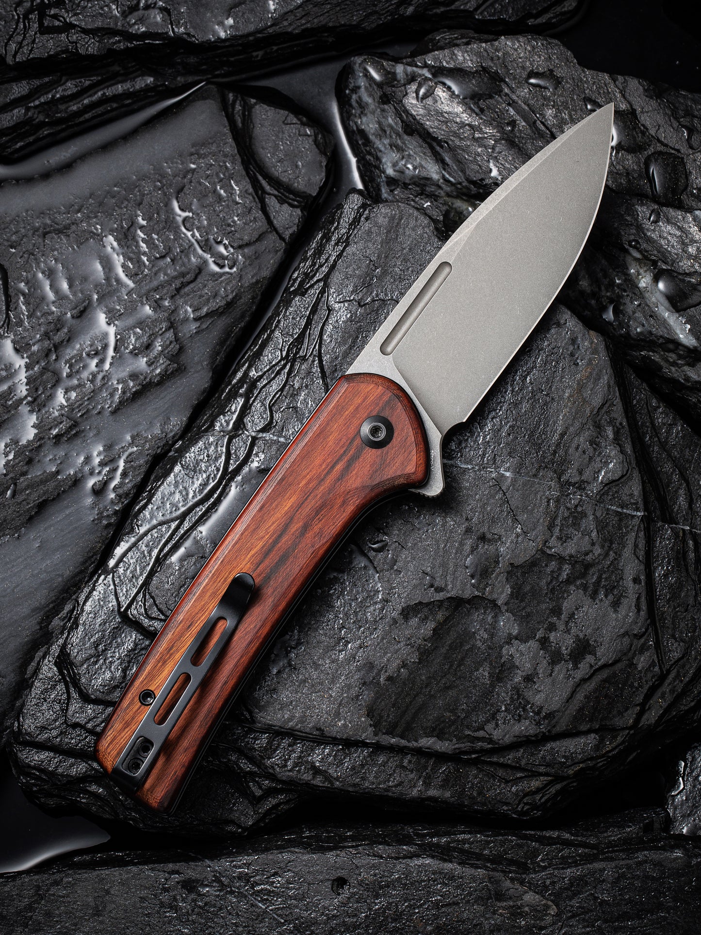 Civivi Conspirator 3.48" Nitro-V Guibourtia Wood Button Lock Folding Knife C21006-3