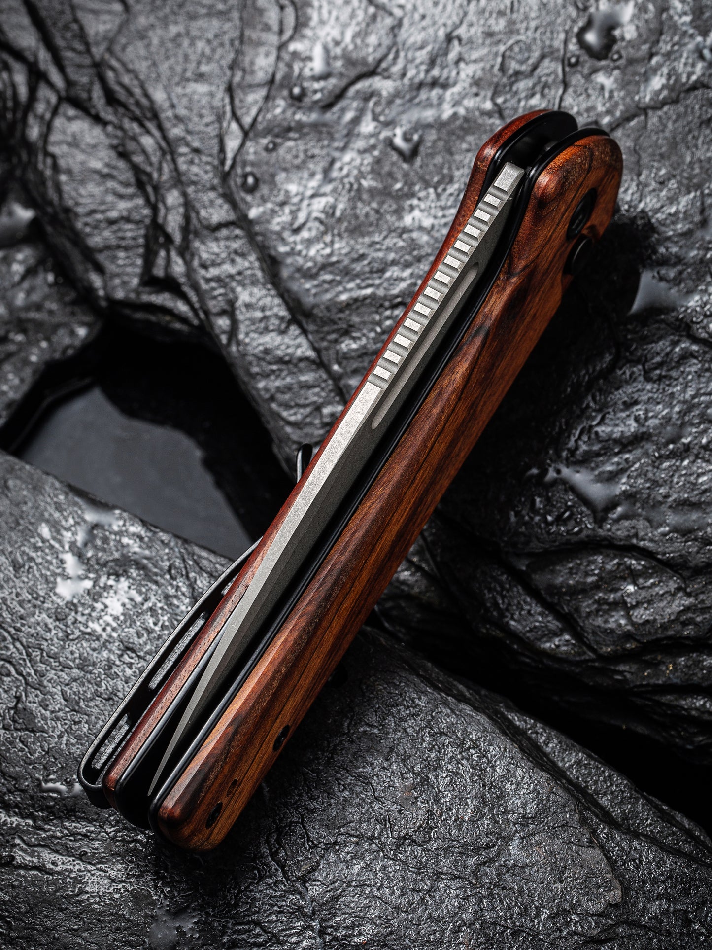 Civivi Conspirator 3.48" Nitro-V Guibourtia Wood Button Lock Folding Knife C21006-3