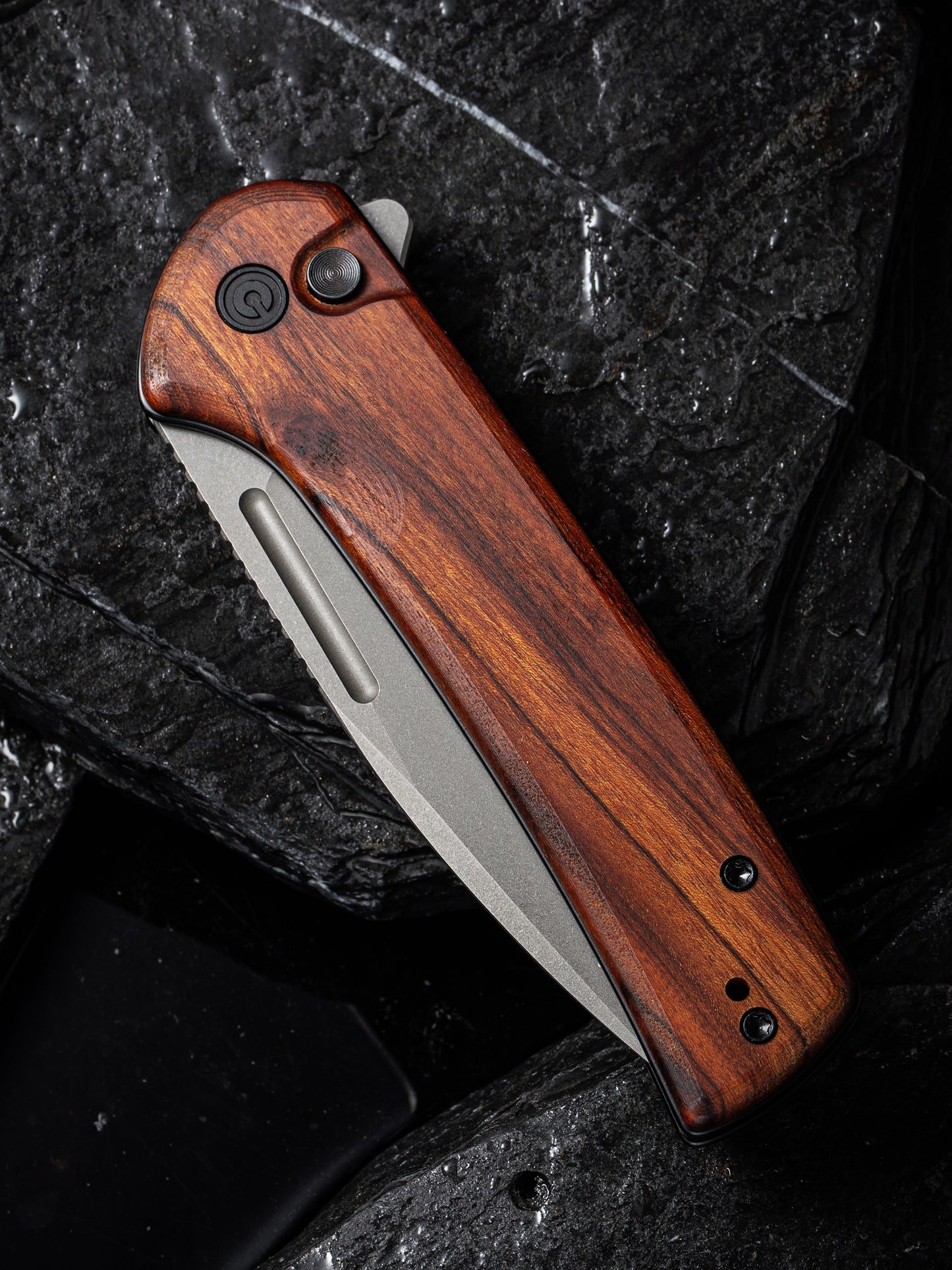 Civivi Conspirator 3.48" Nitro-V Guibourtia Wood Button Lock Folding Knife C21006-3