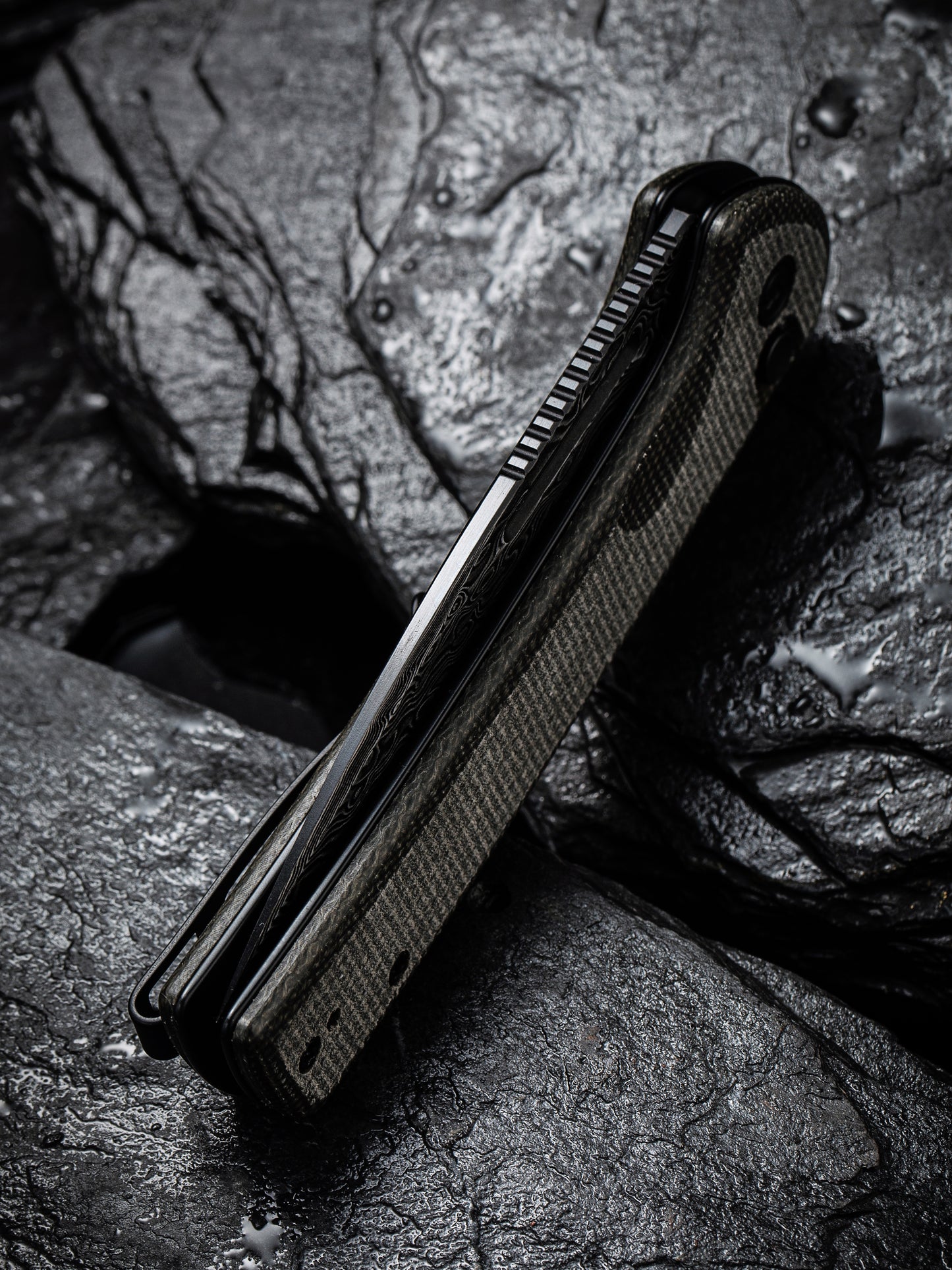 Civivi Conspirator 3.48" Black Damascus Dark Green Micarta Button Lock Folding Knife C21006-DS1