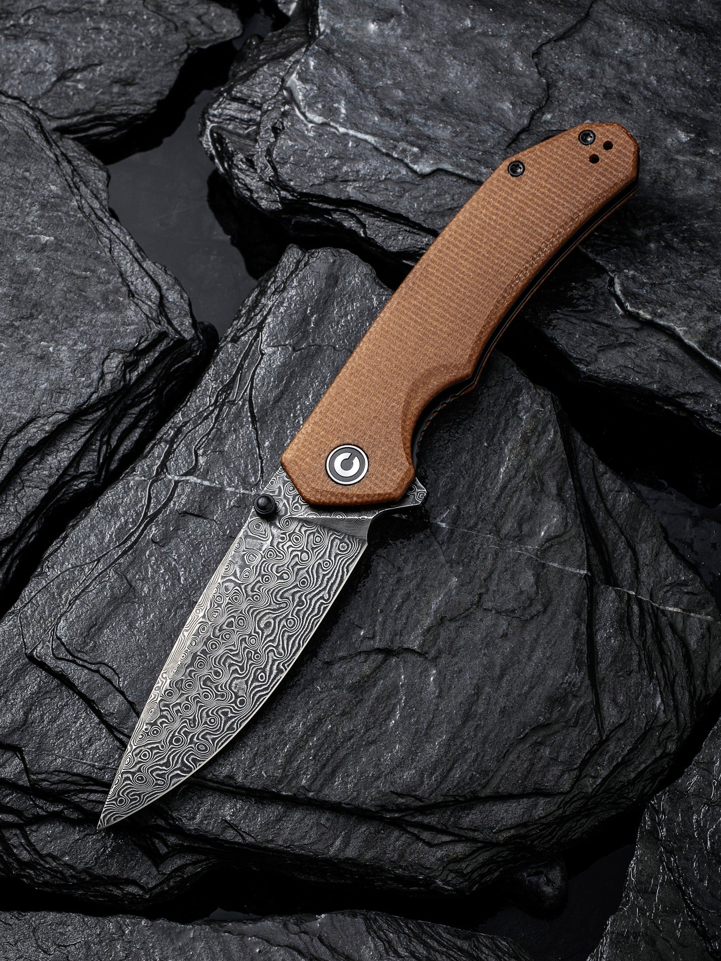 Civivi Brazen 3.46" Black Damascus Brown Micarta Folding Knife C2102DS-1