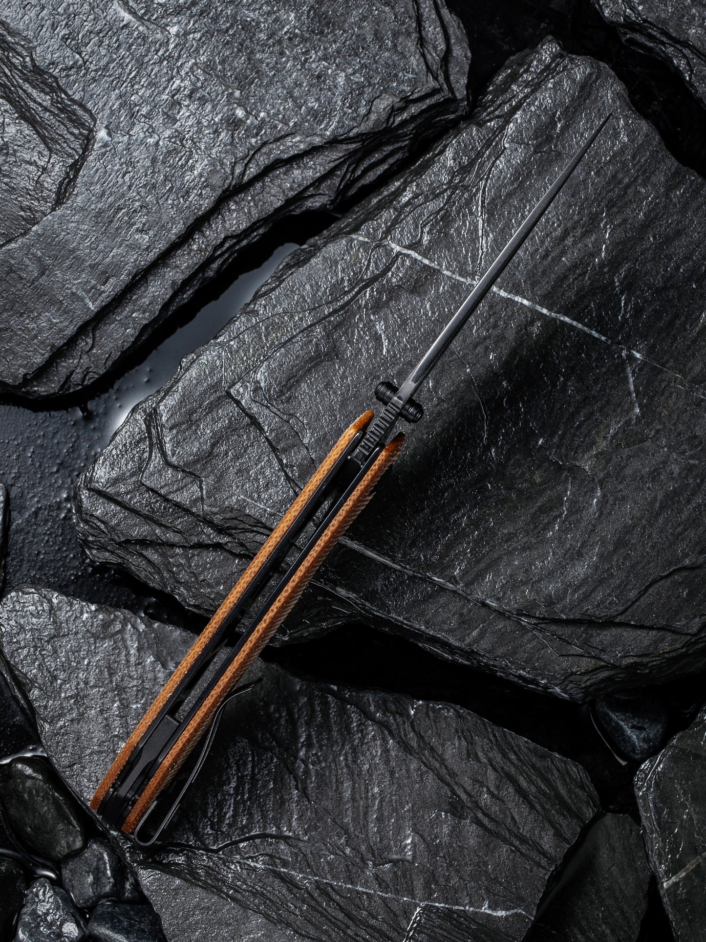 Civivi Brazen 3.46" Black Damascus Brown Micarta Folding Knife C2102DS-1