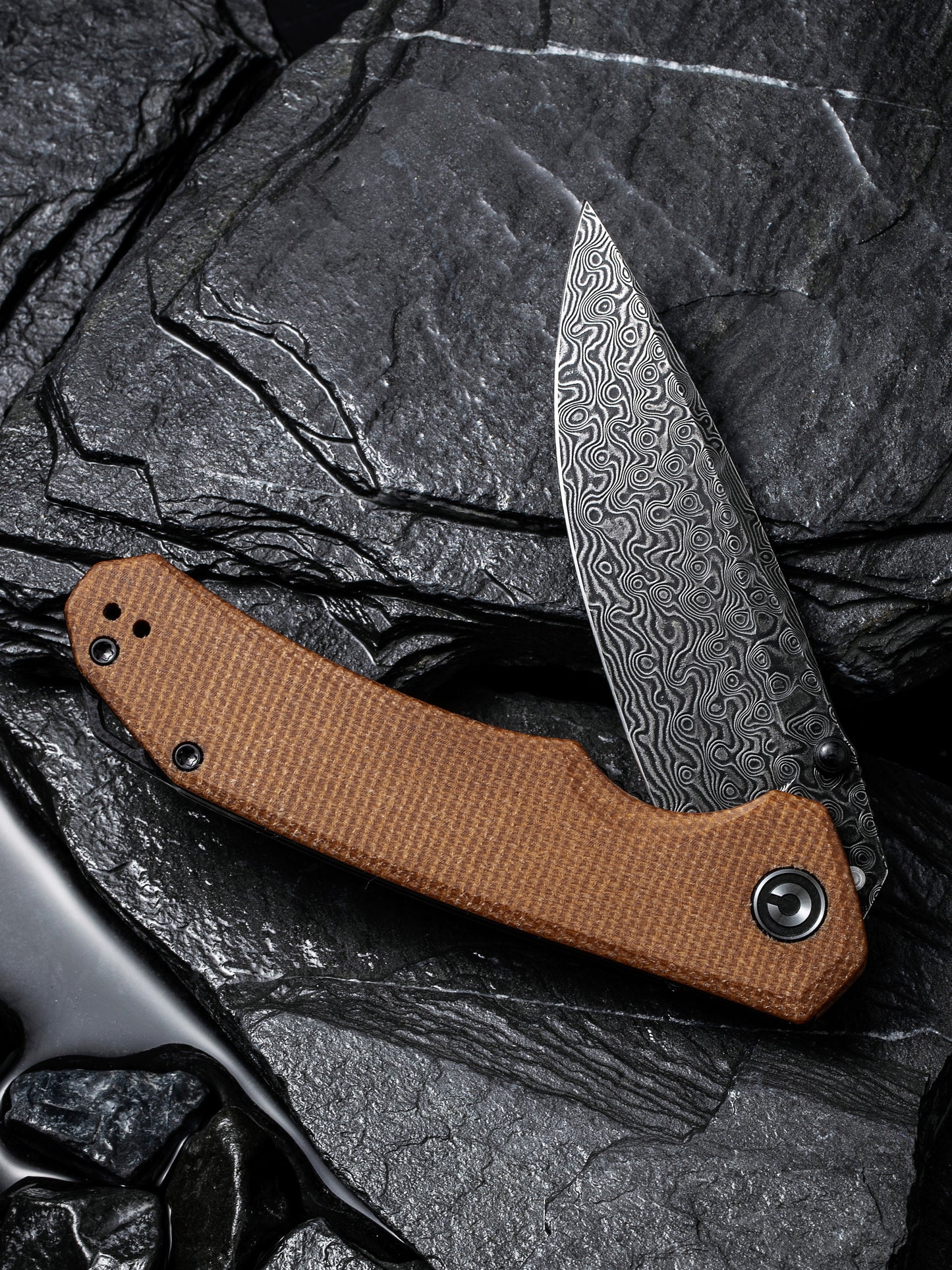 Civivi Brazen 3.46" Black Damascus Brown Micarta Folding Knife C2102DS-1