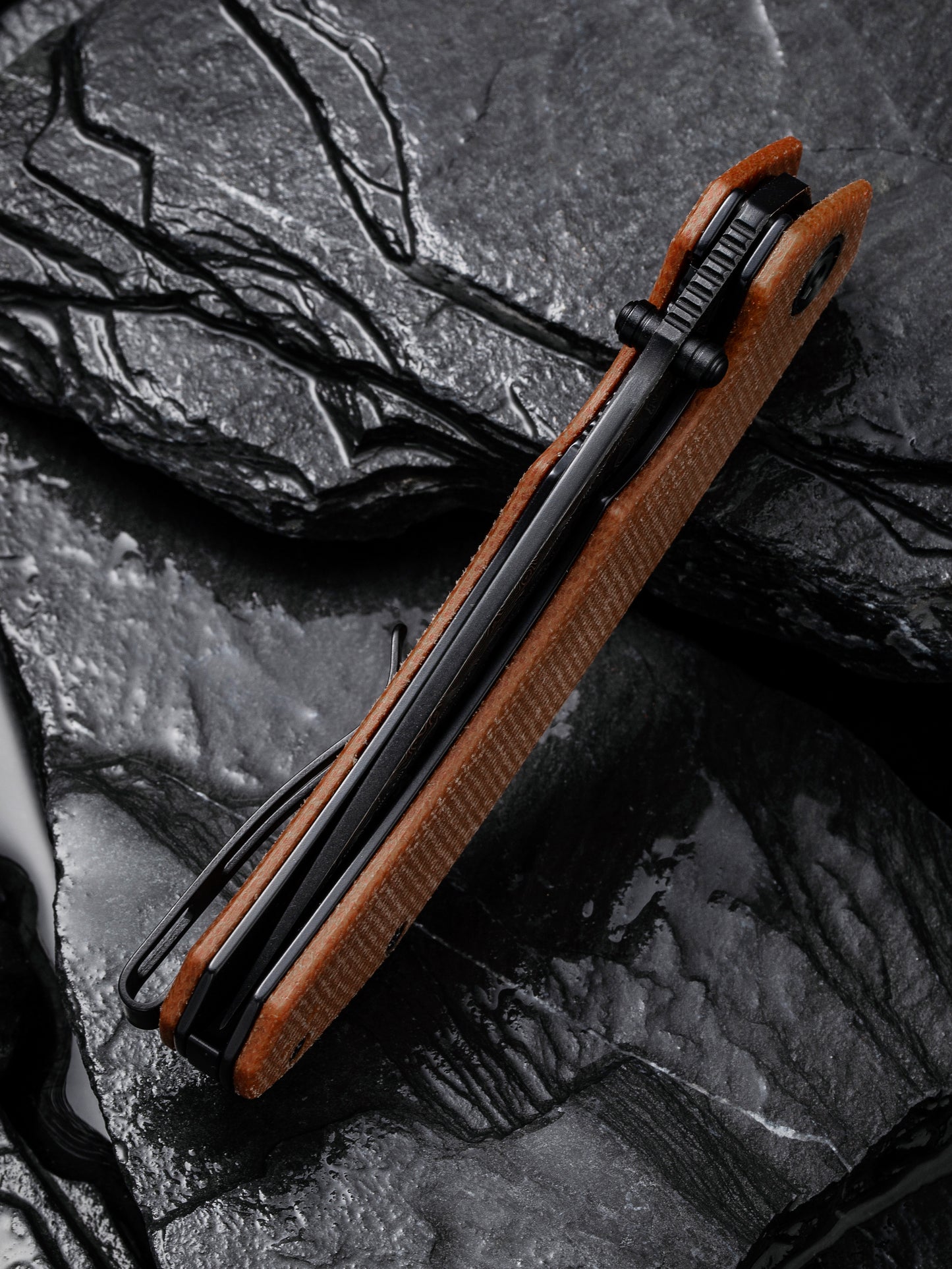 Civivi Brazen 3.46" Black Damascus Brown Micarta Folding Knife C2102DS-1