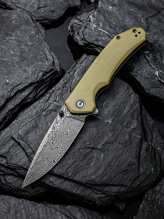 Civivi Brazen 3.46" Black Damascus Olive Green Micarta Folding Knife C2102DS-2