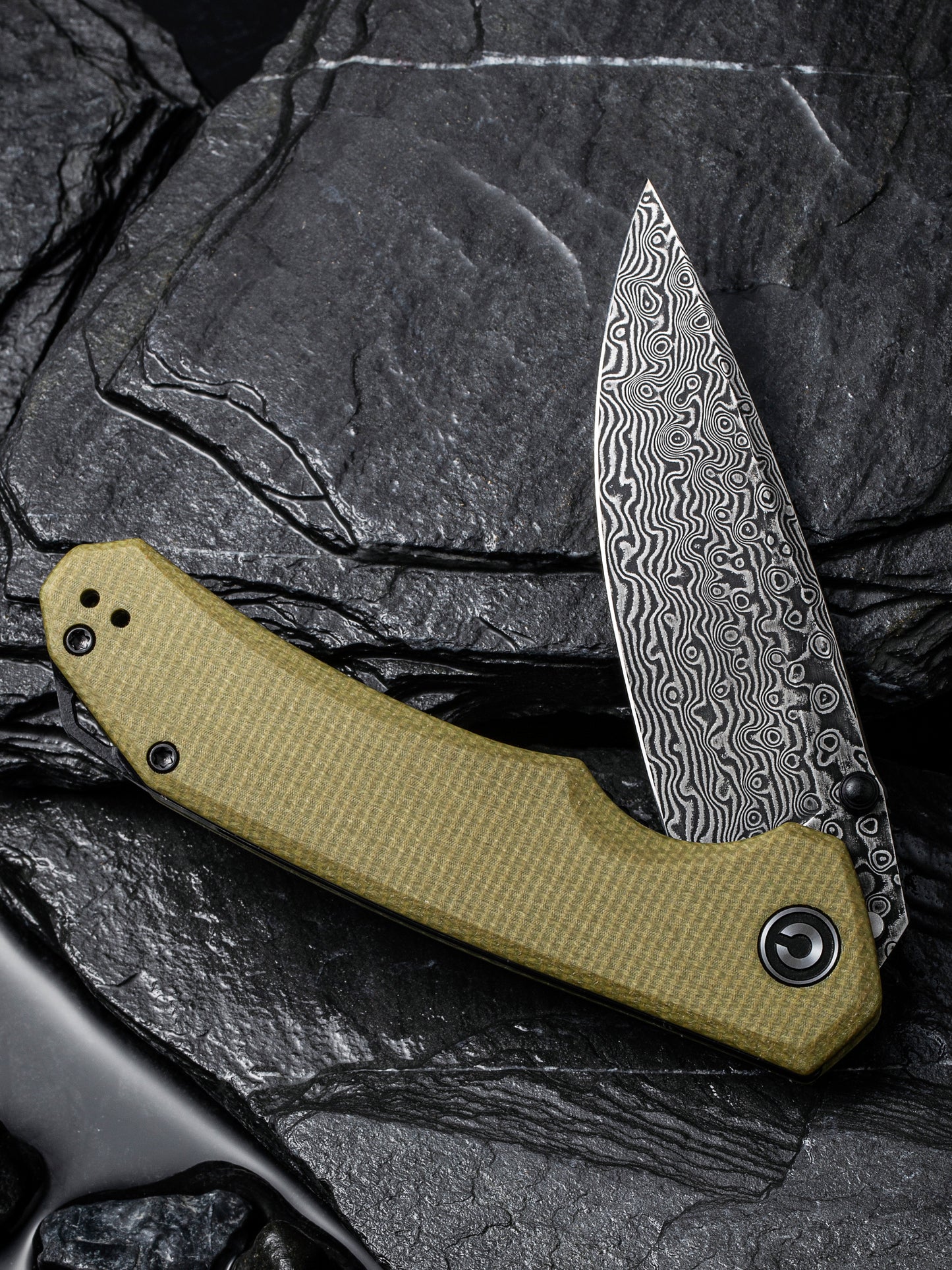 Civivi Brazen 3.46" Black Damascus Olive Green Micarta Folding Knife C2102DS-2