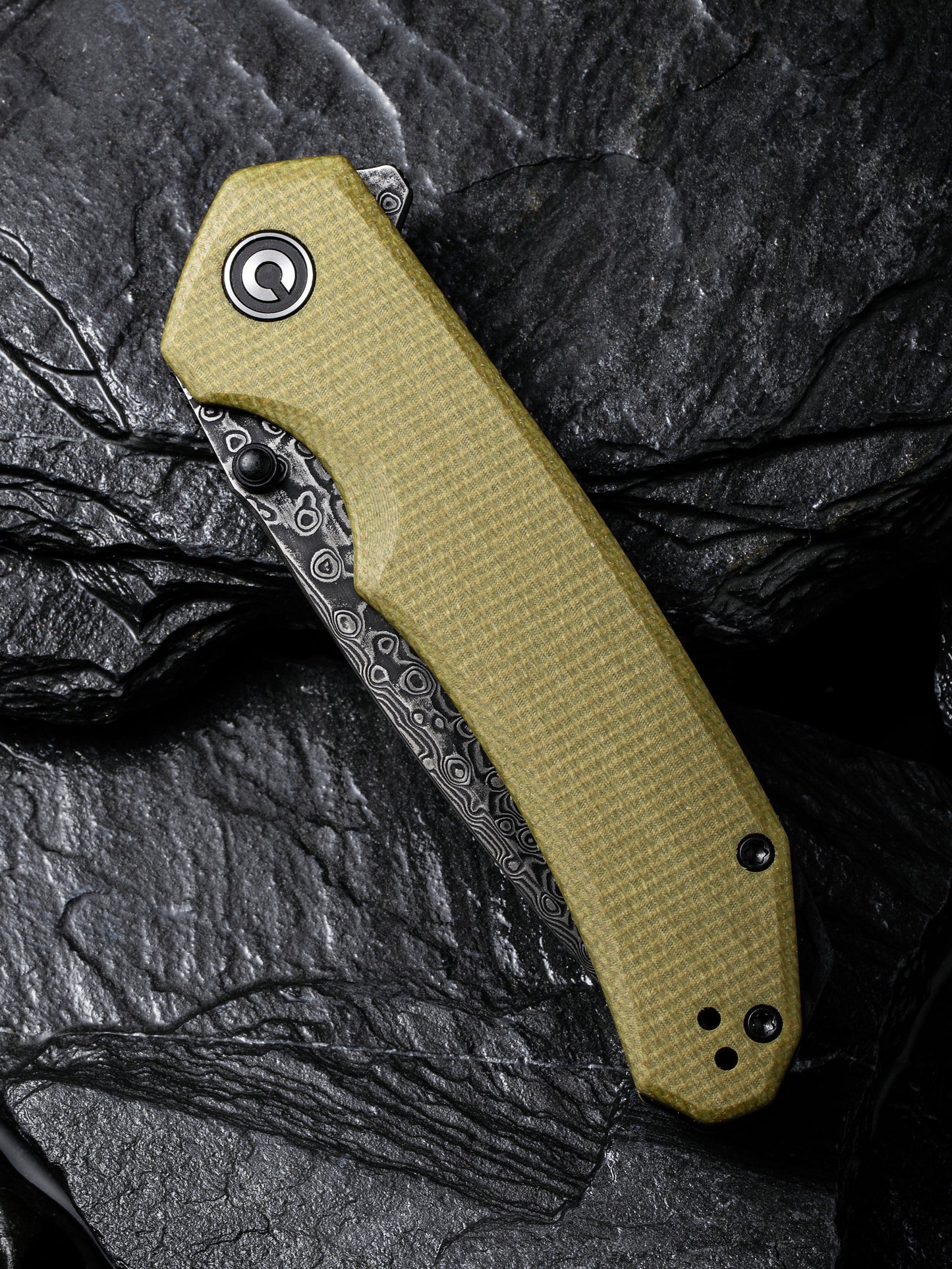 Civivi Brazen 3.46" Black Damascus Olive Green Micarta Folding Knife C2102DS-2